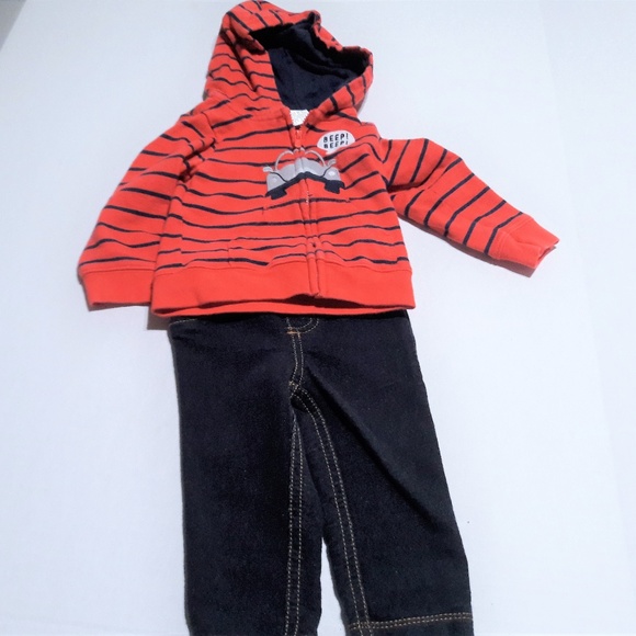 red hoodie blue jeans